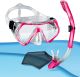 tropisport | Kids-Premium Schnorchelset komplett - mit Schnorchel und Taucherbrille (Inkl. bruchfreier Anti Fog Tauchmaske), Netzbeutel (Pink)